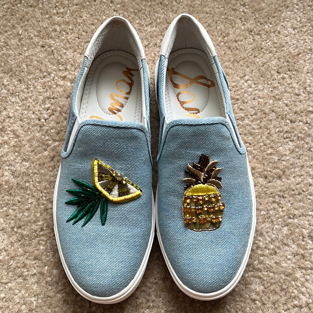 NEW: Sam Edelman denim pineapple slip on sneakers